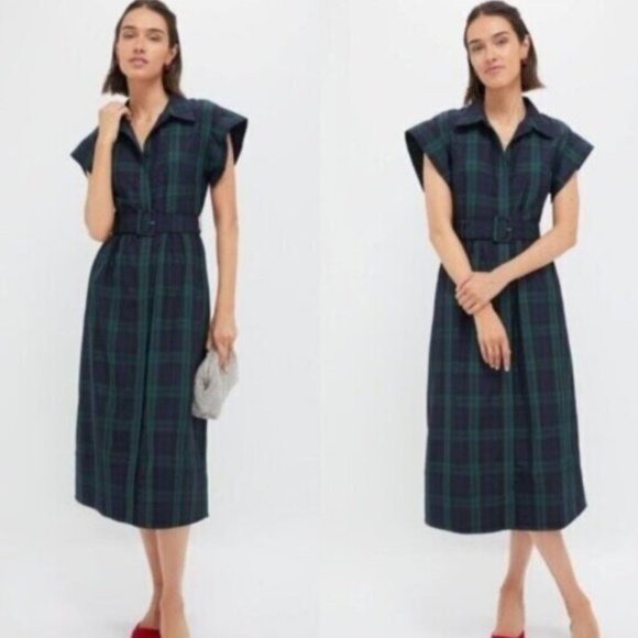 NWT Tuckernuck Chloe shirt dress in blackwatch plaid M - Picture 1 of 11